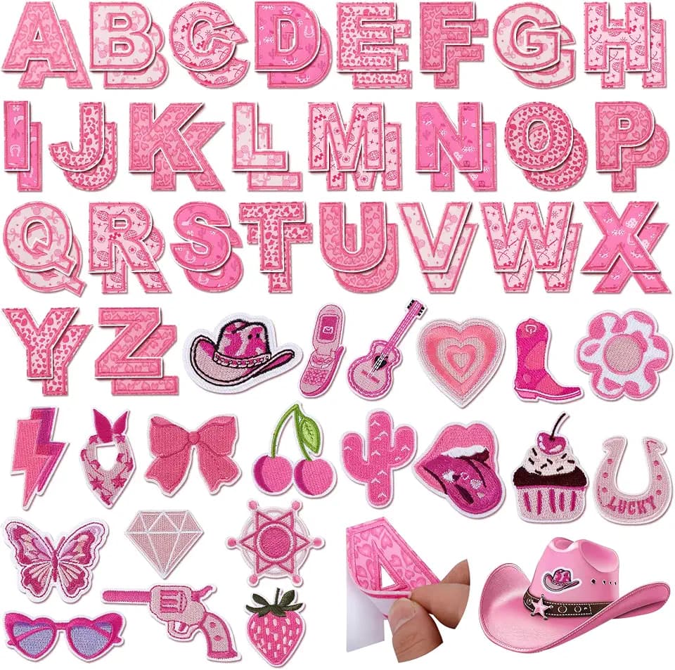 72 Pcs Pink Western Cowgirl Patches Self Adhesive Letter Patch
