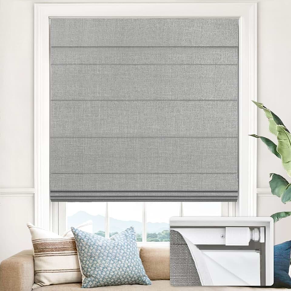 UNISHADES No Drill Cordless Roman Shades, 35×60 in, Grey