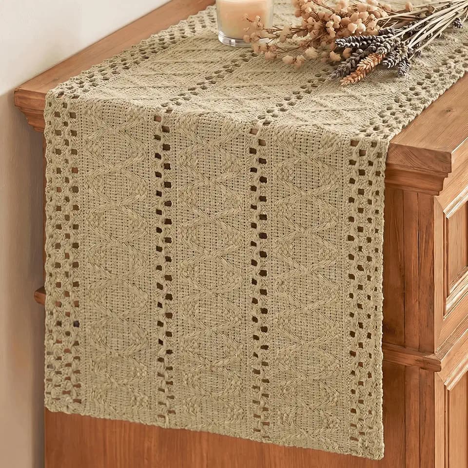 Artoid Mode Burlap Brown Woven Farmhouse Hollow Table Runner 12x72 Inch