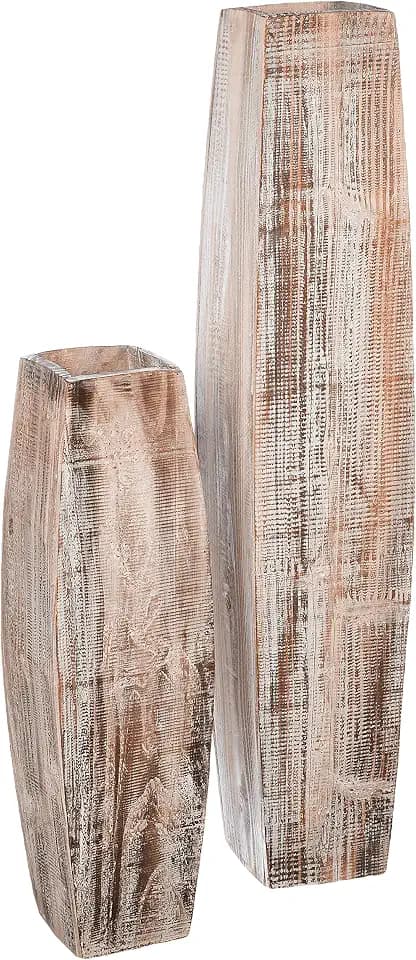 KALALOU Set of White Washed Tall Oblong Wooden Vases, Large & Small, Brown (CPP2022)