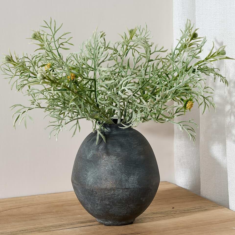 PORCER Ceramic Flower Vase, 6.22 Inch Rustic Farmhouse Vase Home Decor, Handcrafted Vintage Pottery Vase, Small Terracotta Vases for Living Room, Table, Shelf, Fireplace - Black Bronze