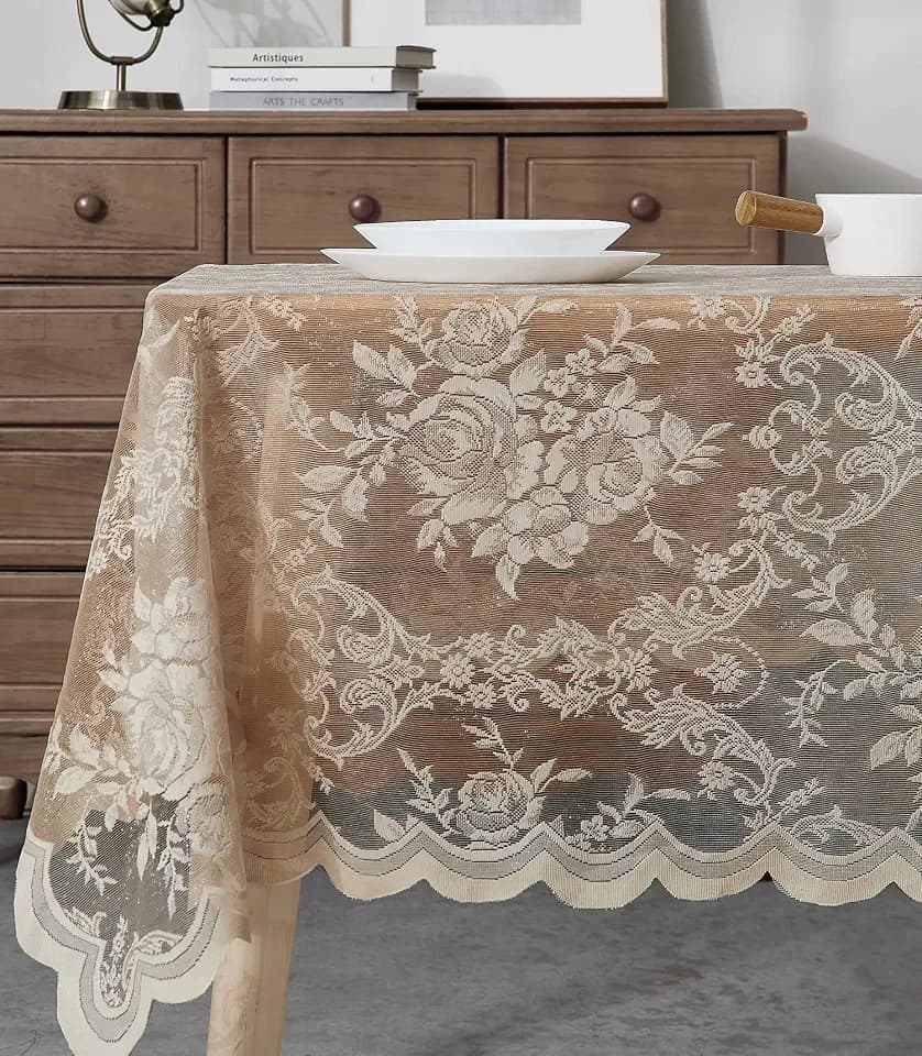 Warm Home Designs 60 x 84 Gold Rectangle Lace Tablecloth. LTC Linen 84