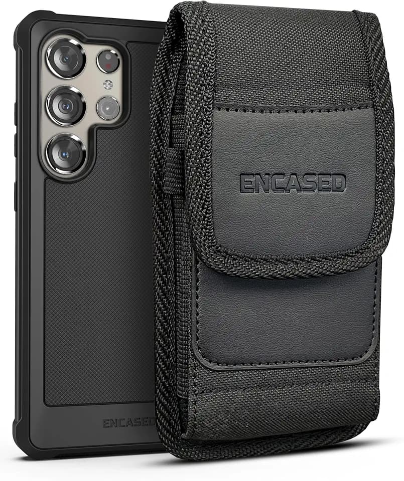 Encased 2-in-1-Gürteltasche mit Hülle für Samsung Galaxy S24 Ultra (2024), Ganzkörper-Schutzhülle mit Displayschutzfolie und Holster-Clip, Handyhalterung, Schwarz