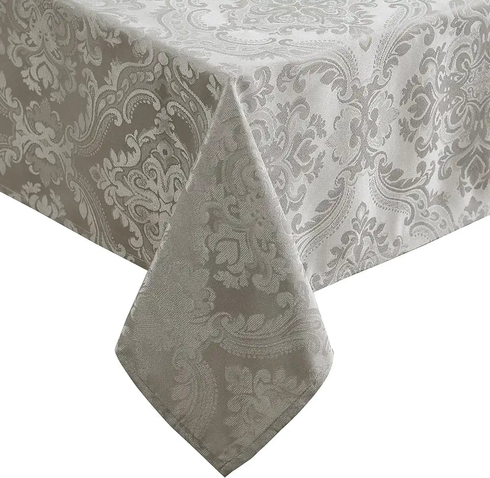 Caiden Elegance Damask Tablecloth, Silver - 60" W x 144" L