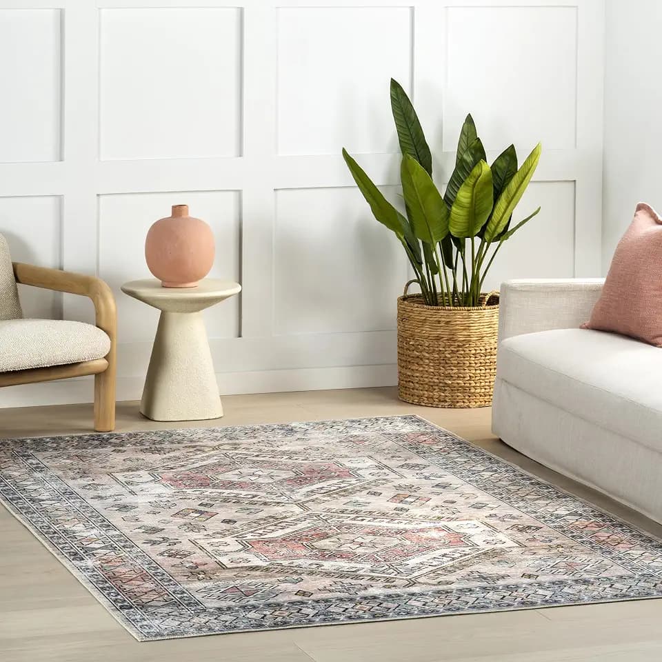 nuLOOM Benoite Peach Medallion Washable Runner Rug, 2' x 6'