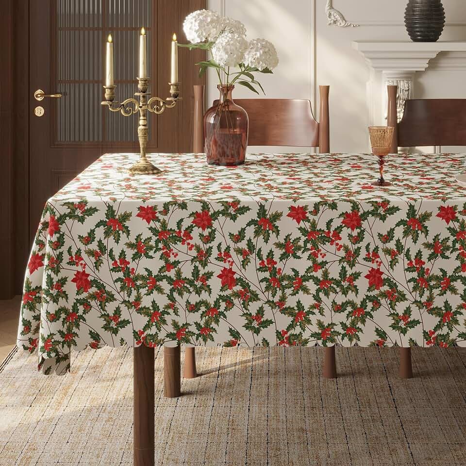 Rectangle Tablecloth - 60 x 140 Inch - Wrinkle Resistant Washable Polyester Table Cloth, Fabric Table Cover for Dining Tables, Party and Camping, Cherry