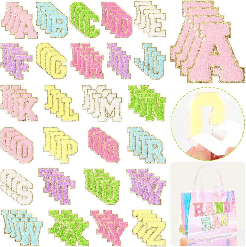 NICEVINYL Self-Adhesive Chenille Letters Patches: 104PCS Multi-Color Patch