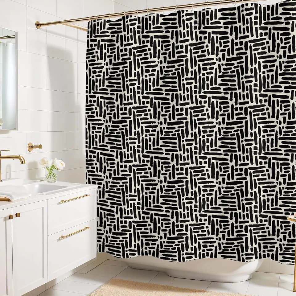 Modern Black and Ivory Brushstroke Print Shower Curtain - Abstract Minimalist Pattern - Neutral Design - Trendy Fabric Shower Curtain for Any Bathroom - 72x72 Inches (Brushstroke)