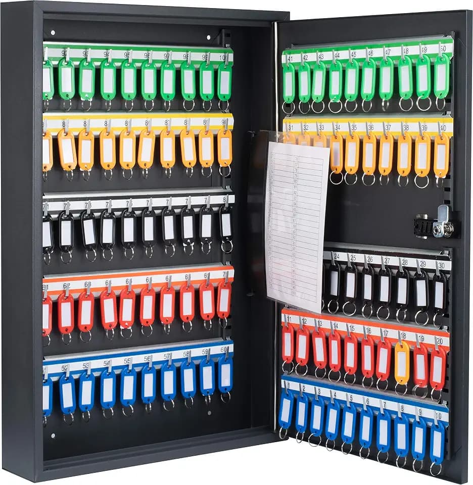 Barska 100 Position Combination Key Lock Box – Wall Mount Steel Key Cabinet with 4-Digit Lock, Numbered Hooks, Key Tags & Index Log for Office or Business - Key Cabinet Wall Mount Key Locker
