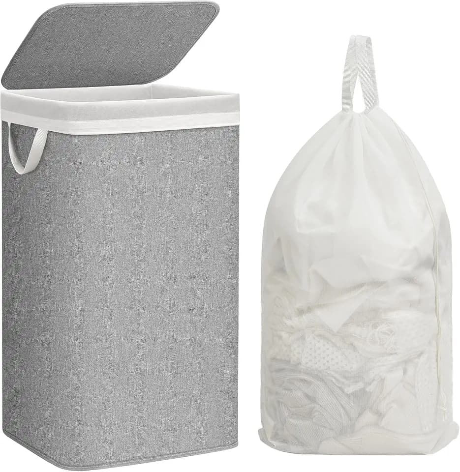 STORAGE MANIAC Metal Frame Laundry Hamper with Lid & Removable Bag, Gray