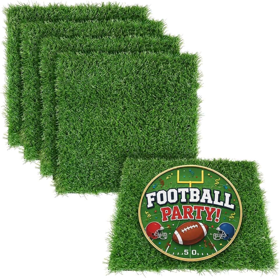 XLX TURF 4 Pack Artificial Grass Square Mats, 12"x12" Fake Grass Placemats to Match Table Runner for Golf Football Summer Party Table Centerpiece, Turf Patch for Crafts