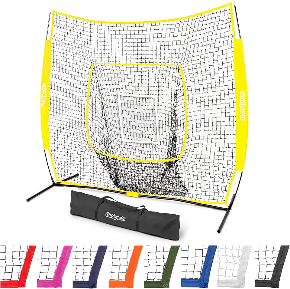 GoSports 7 x 7 ft Baseball & Softball Nets - Available in Team Colors - Batting & Pitching Net with Strike Zone