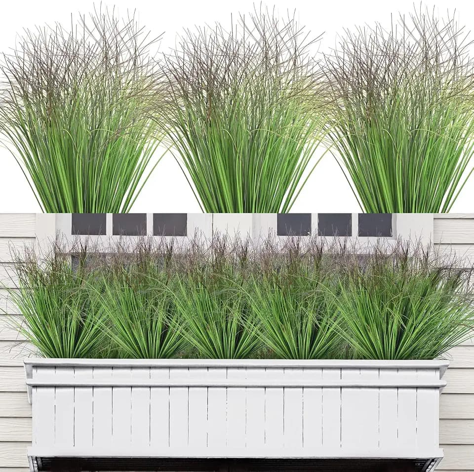 Giegxin 24 Pcs Artificial Fake Grass Plant 18.5 Inch Tall Faux Shrubs Wheat Grass Greenery UV Resistant Outdoor Wheat Greenery Stems Fake Shrubs Plant for Garden Outdoor Indoor Decor