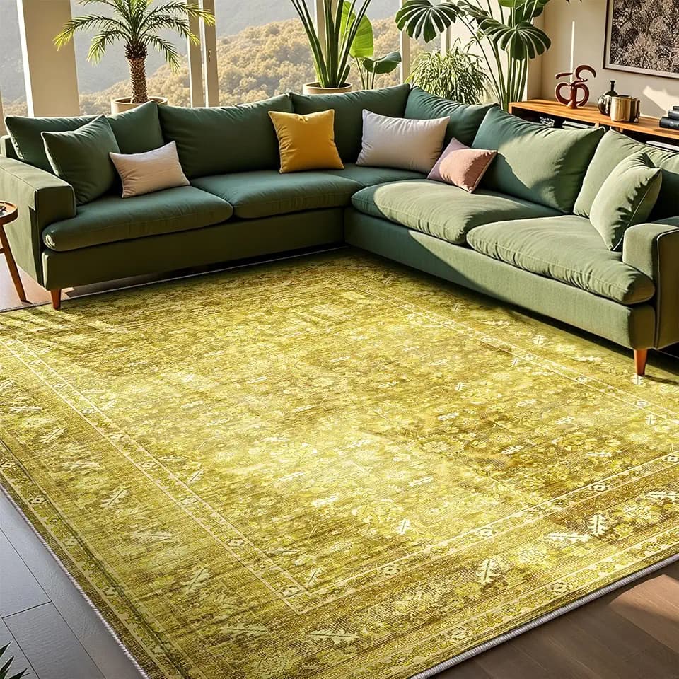 OPPODREAM Vintage Yellow Area Rugs 8x10, Washable Rug for Living Room