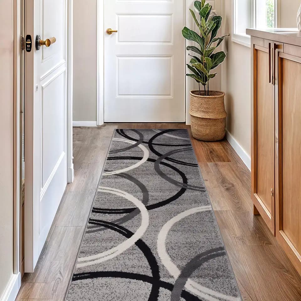 Rugshop Wavy Circles Non-Shedding Living Room Runner Rug Gray 2'7" x 8'