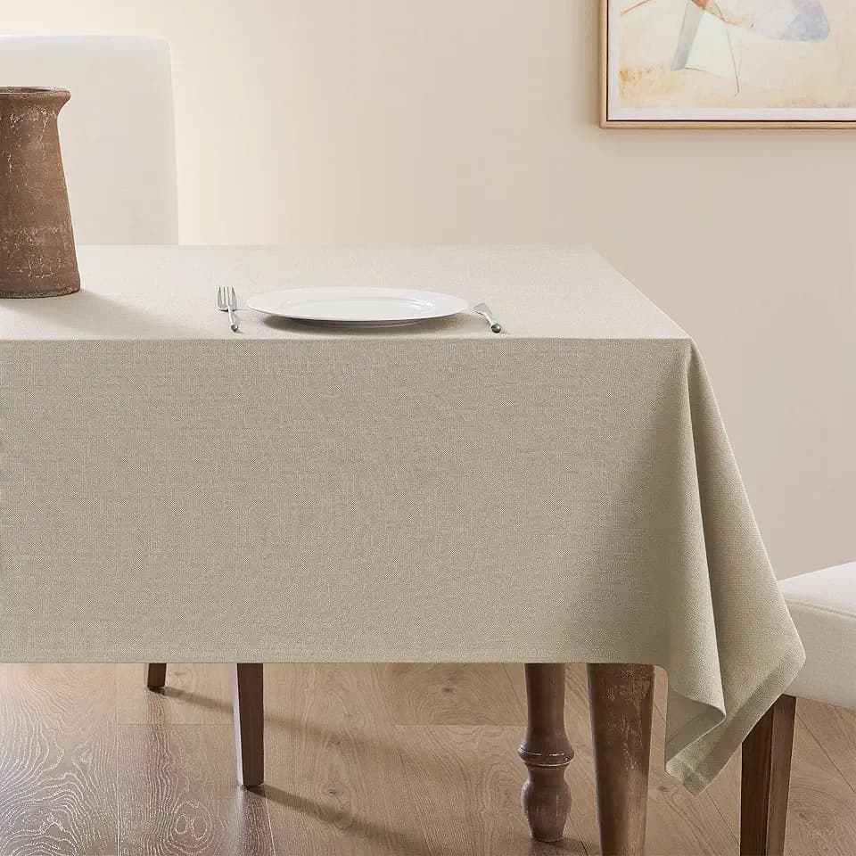 Nature Faux Linen Tablecloths Rectangle 55 x 84 Inch Neutral Taupe Table Cloth Heavy Duty Rustic Farmhouse Oblong Tablecloth Thick Fabric Tablecloth for Buffet Dining Holiday Party
