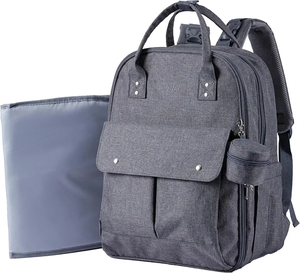 Multi-functional Diaper Bag with Insulated Pockets Gray