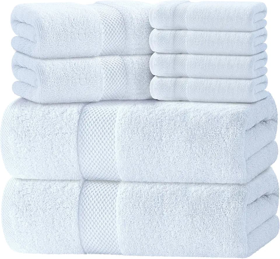 White Classic Luxury White Bath Towel Set of 8 - Soft 100% Turkish Cotton