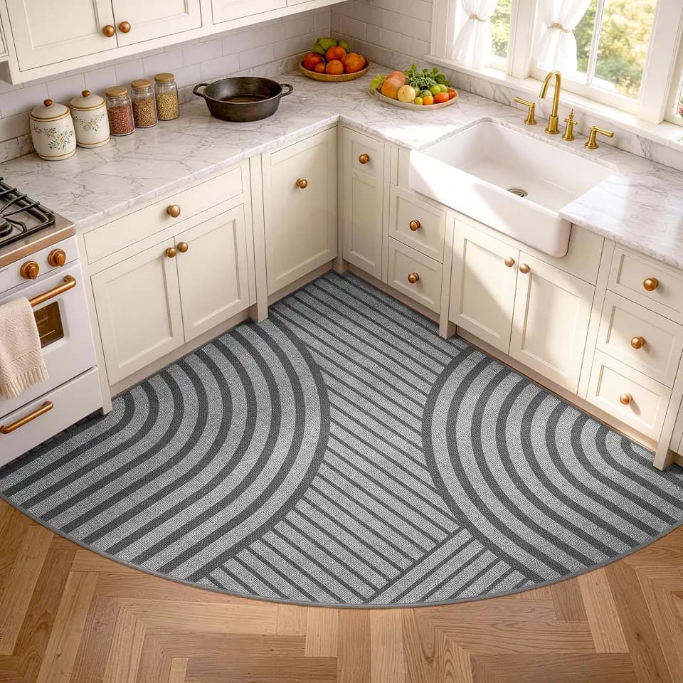 Carvapet Washable Radius 47" Corner Kitchen Rug Reading Corner Rug, Grey