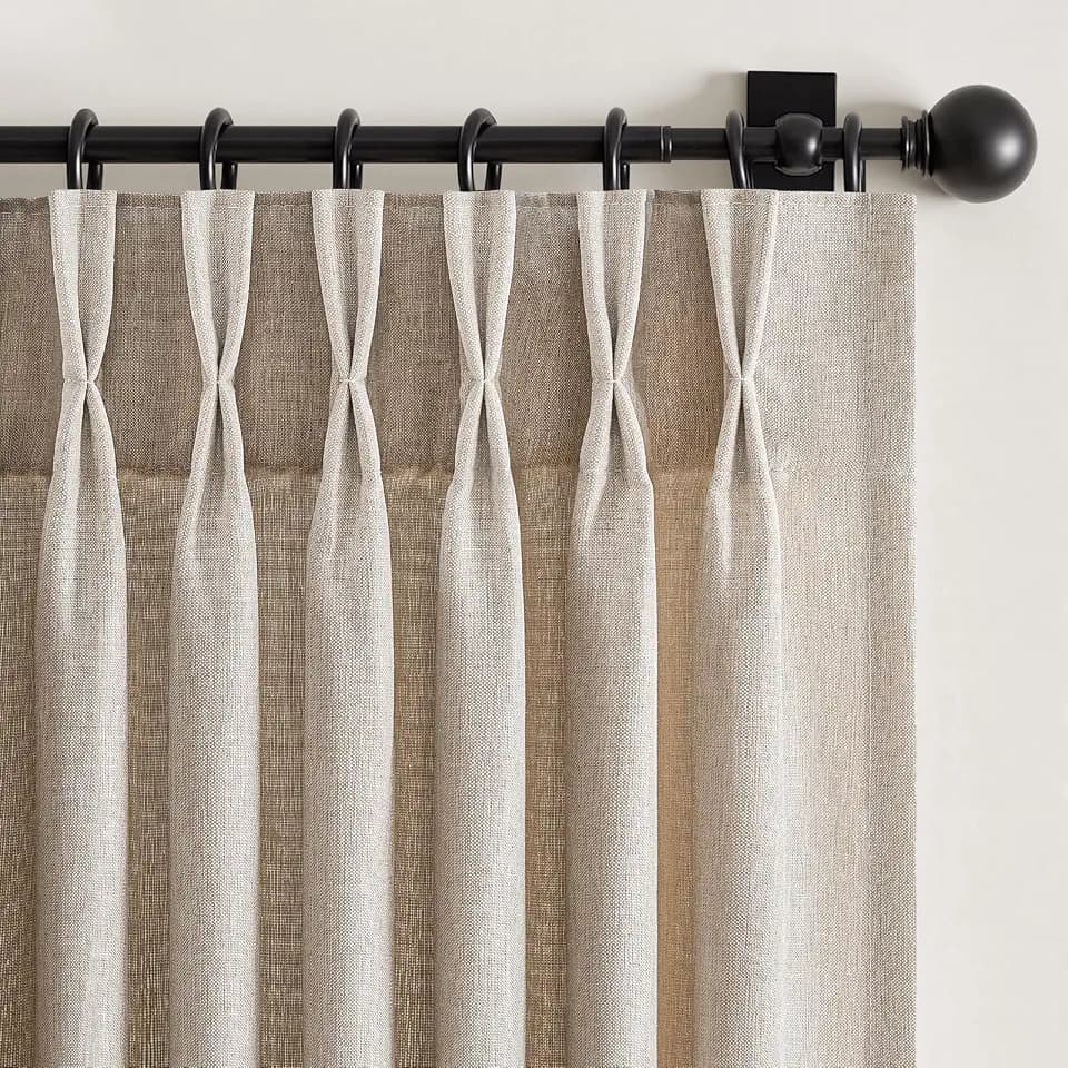 Linen Semi Sheer Pinch Pleated Curtains 84 Inches Long 2 Panels