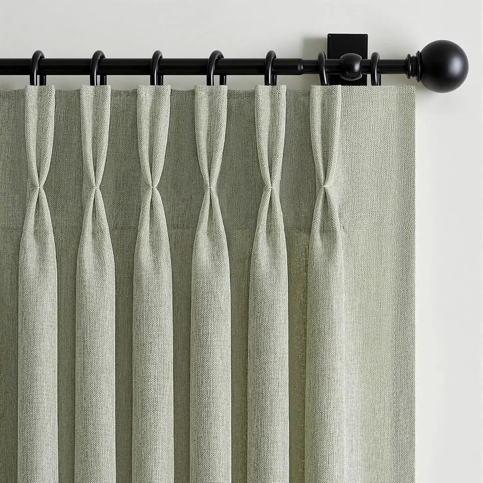 105 Inch Curtains 2 Panels Set,Two Packs Pinch Pleat Back Tab Linen Window Semi Sheer Privacy Thick Decorative Curtain Drapes for Living Room Bedroom,40x105 in Long,Sage Green