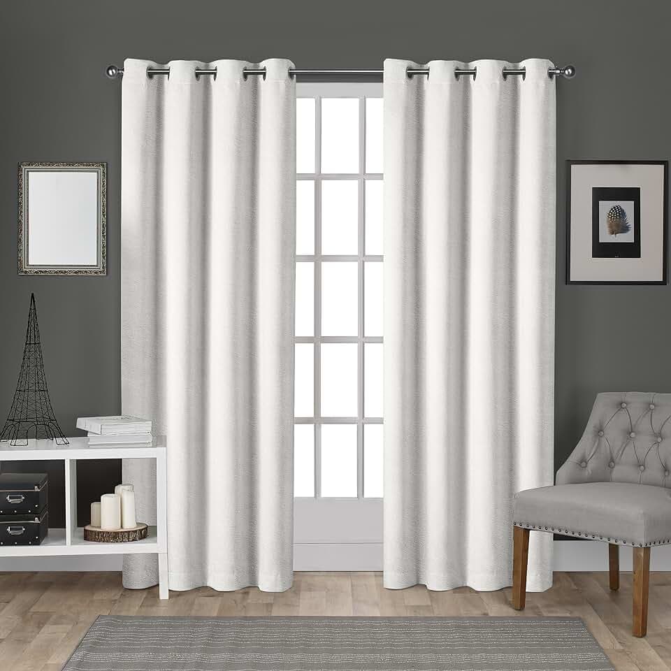 Exclusive Home Curtains Velvet Heavyweight Light Filtering Grommet Top Curtain Panel Pair, 54"x96", Winter White