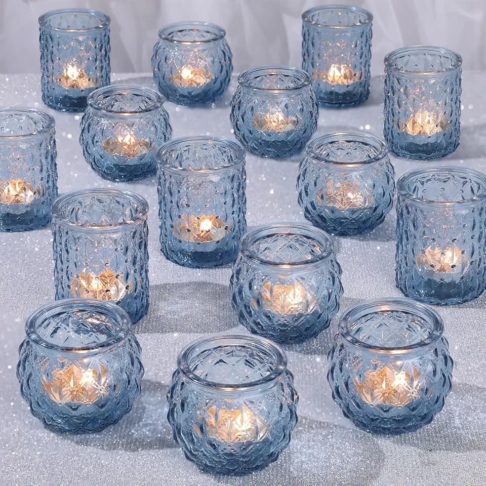 DARJEN Blue Votive Candle Holders Set of 36- Round Candle Holders Bulk, Glass Candle Holder for Wedding Home Decoration, Tea Lights Candle Holders for Wedding Shower, Party & Gift