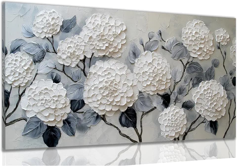Trogonup White Floral Canvas Wall Art for Bedroom Large Botanical Landscape Modern Artwork for Living Room Kitchen Office Canvas Prints 20x40 Inch
