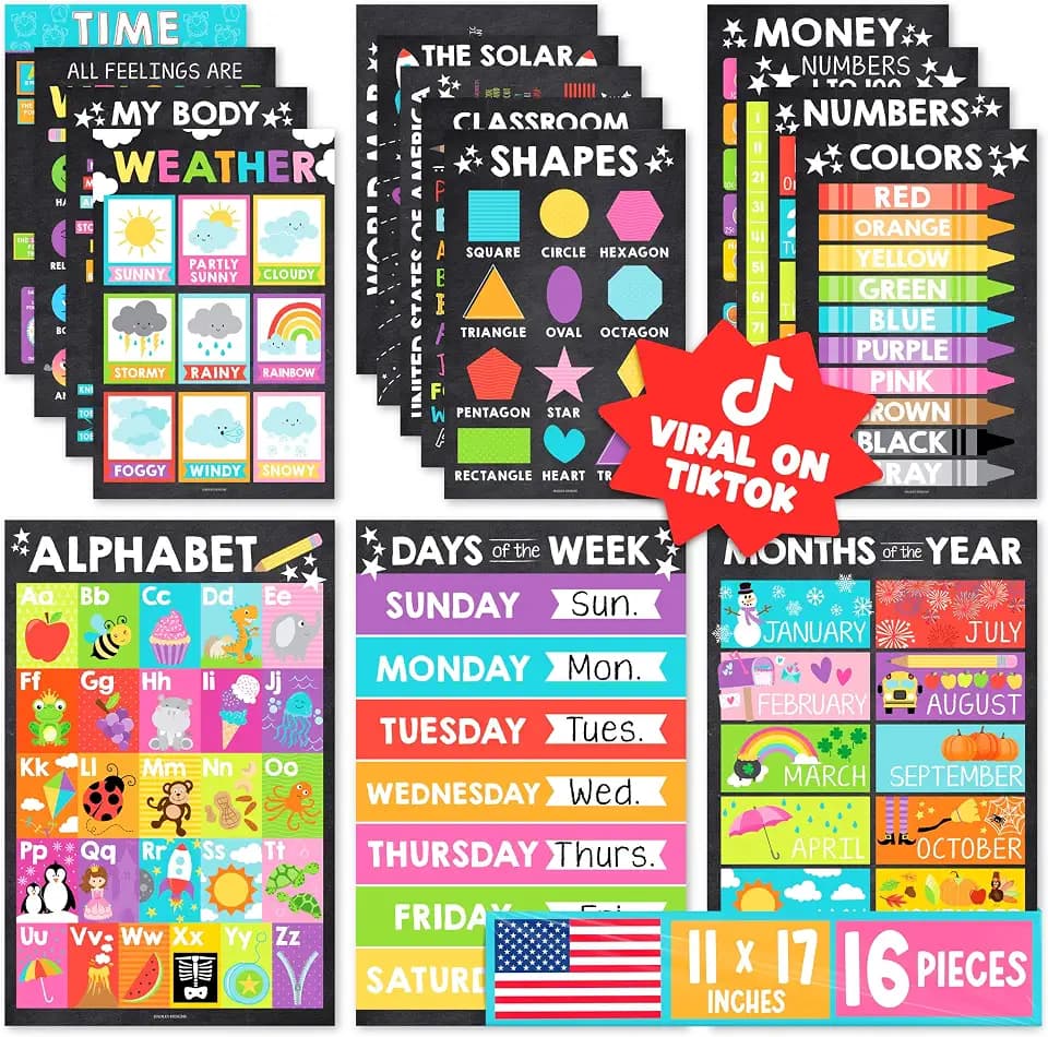 Hadley Designs Learning Posters for Toddlers 1-3 Preschool Classroom Decor