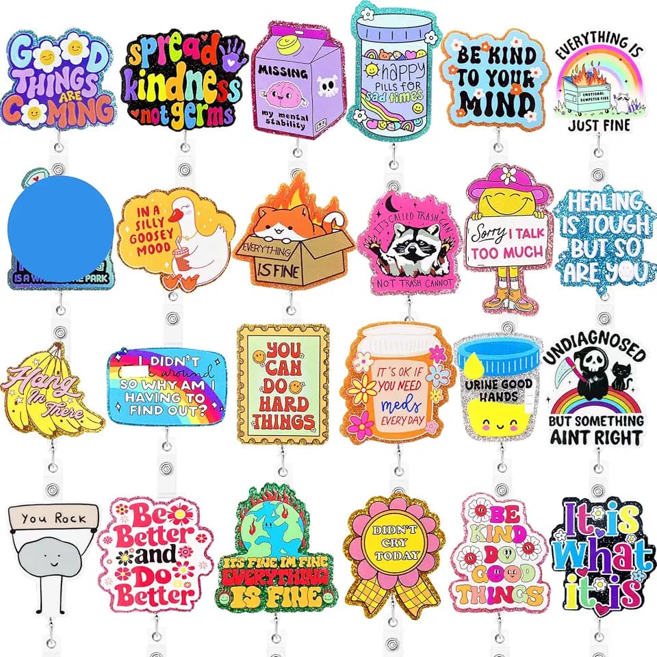 24 Pieces Funny Badge Reels Decorative Retractable Badge Holders with Alligator Clip Teacher Medical Pharmacy RN LPN CNA MA Nurse Accessories Gifts