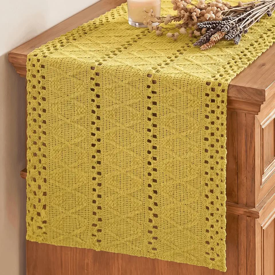 Artoid Mode Yellow Woven Farmhouse Hollow Table Runner 12x36 Inch