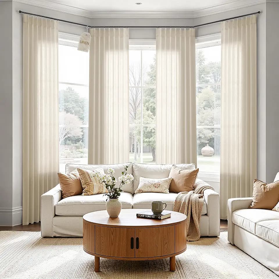 Aersas Linen Pinch Pleated Curtains 84 Inches Long 4 Panels Birch Beige