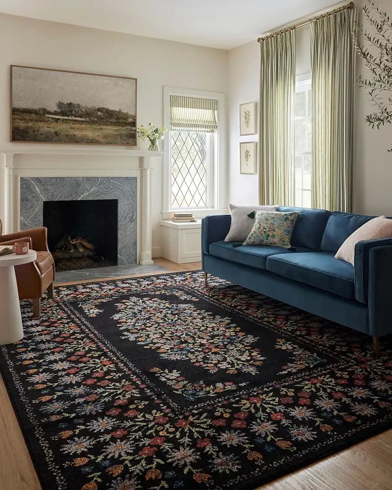 Loloi Rifle Paper Co Laurel Black 3'-11" x 5'-7" Accent Rug