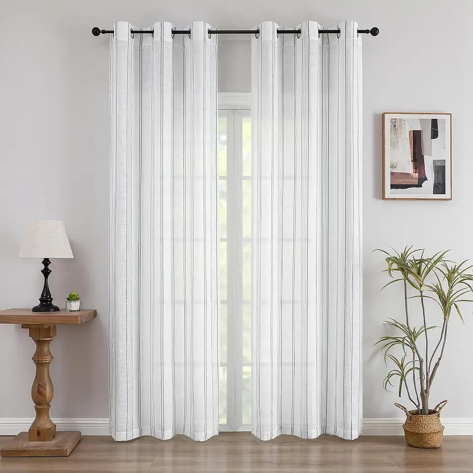 SXZJTEX Blue-White Striped Linen Curtains (2Panels, Living Room, Bedroom)