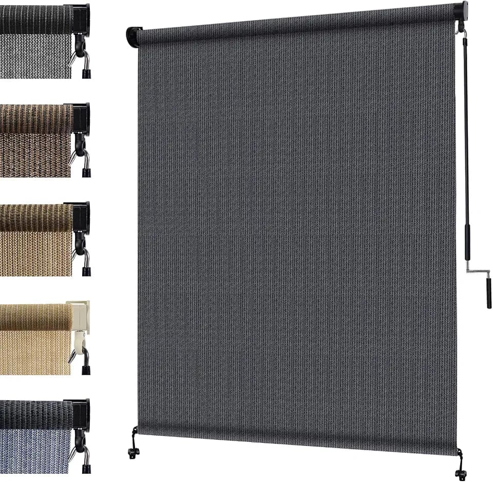 KANAGAWA 8'(W) x6'(H) Blue Grey Outdoor Roller Shade for Patio