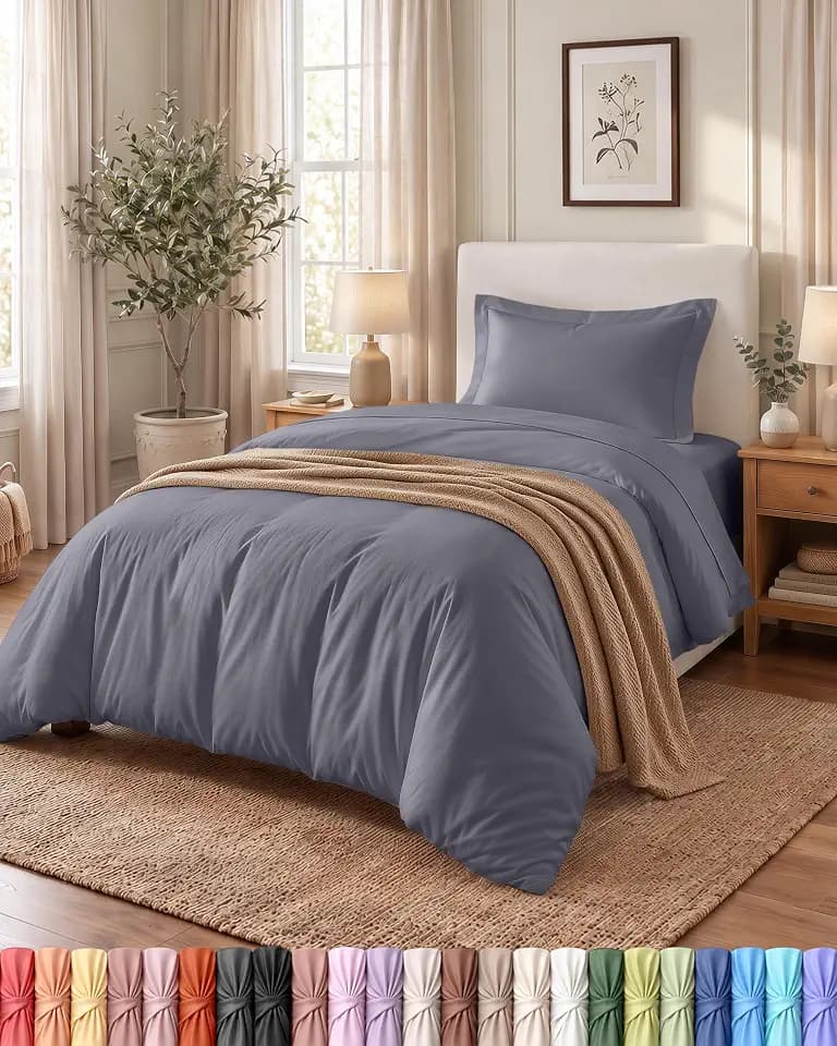 Duvet Cover Twin/Twin XL, 2 PC Cotton Like Polyester, Zipper Closure, Grey
