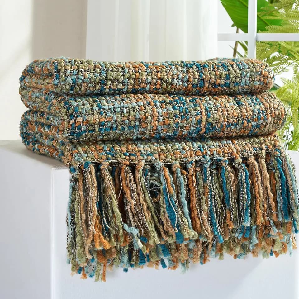 Multi-Color Cable Woven Throw Blanket for Couch - 50"X60"
