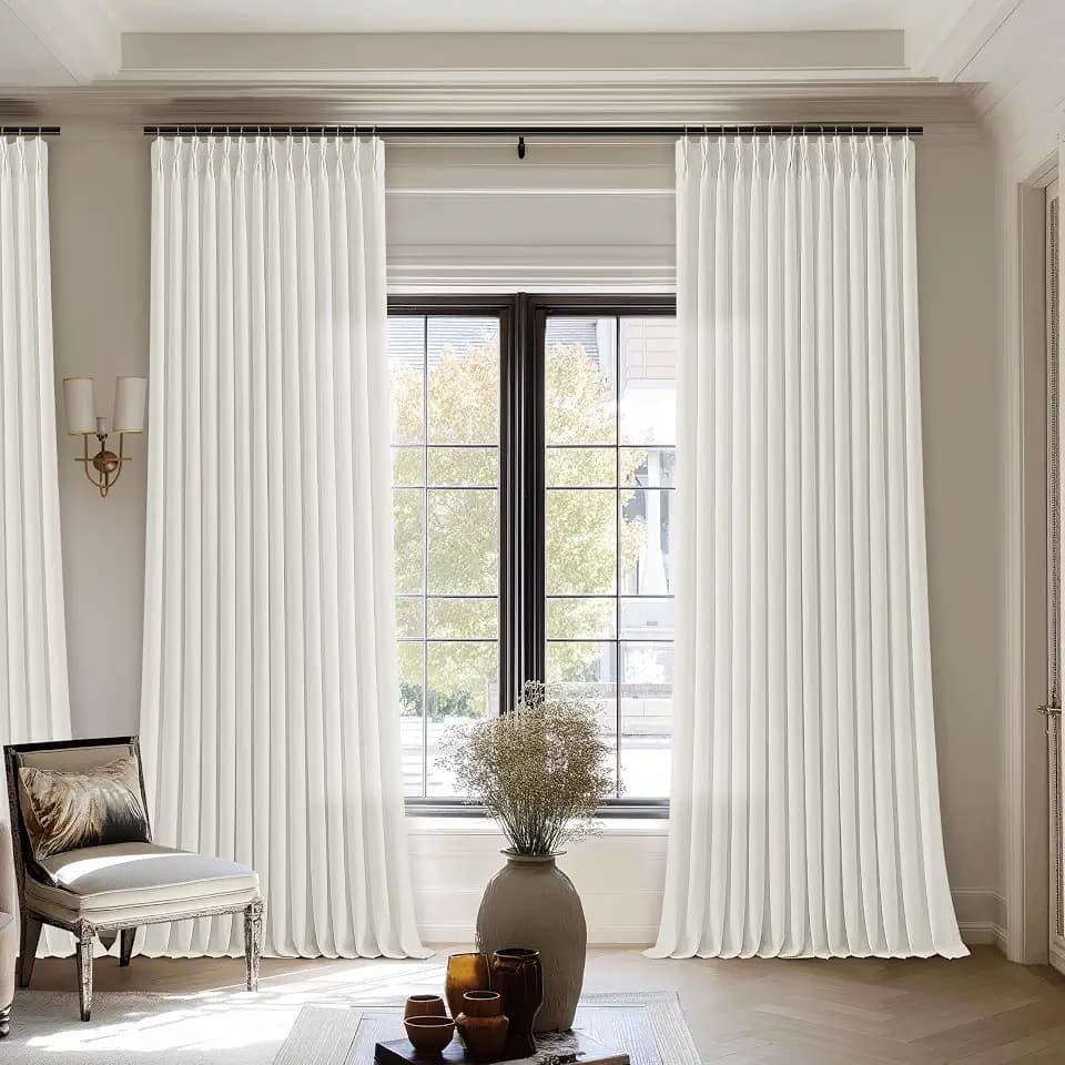 Natural Beige Semi Sheer Pinch Pleated Linen 70 Inch Extra Wide Curtains