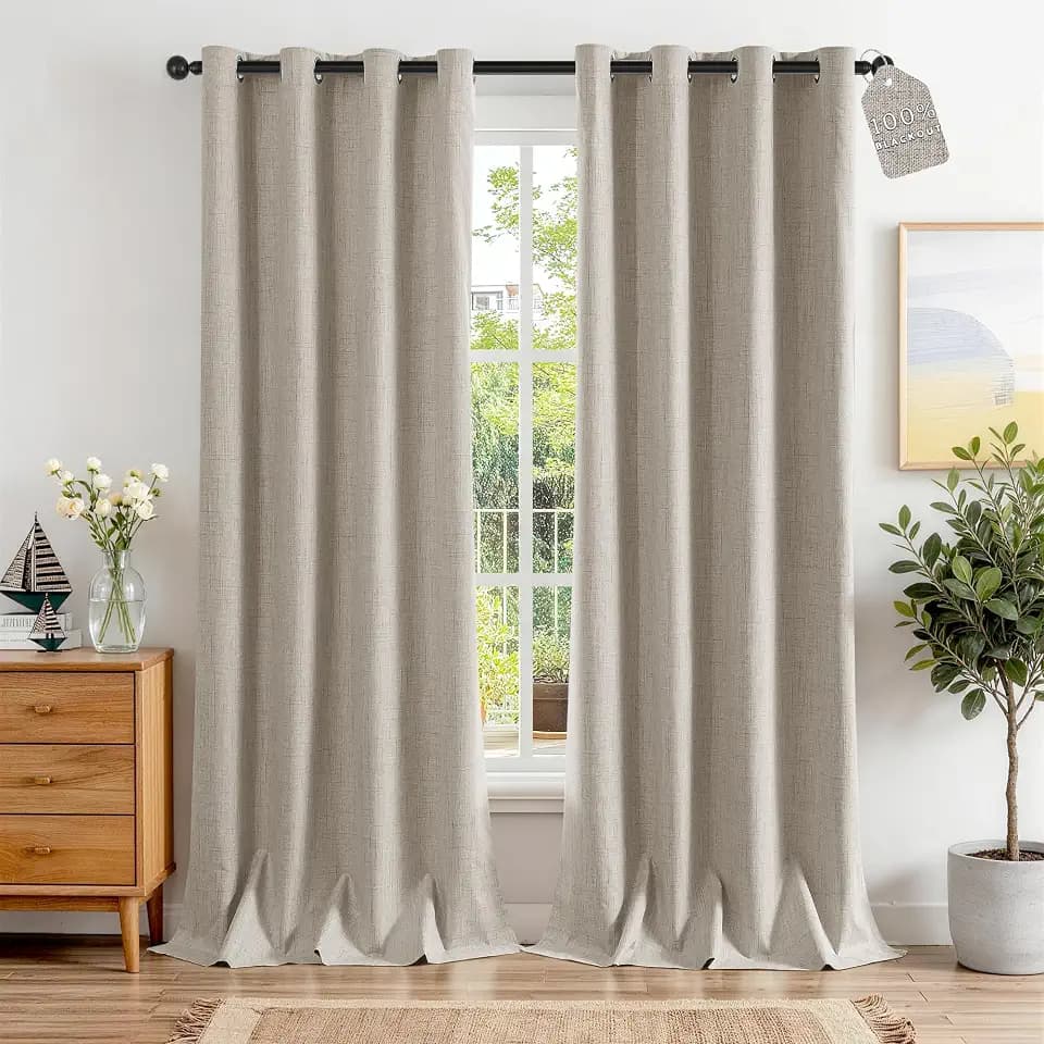 ChrisDowa 100% Blackout Curtains for Bedroom Linen Drapes 120 Inch Curtain