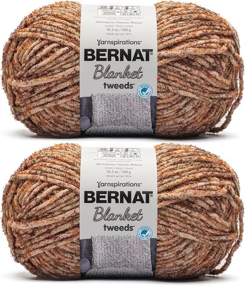 Bernat Blanket Tweeds Soft Crochet Yarn for Blankets, Sandy Tweed 2-Pack