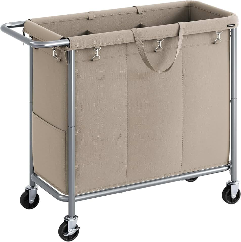 SONGMICS Laundry Basket with Wheels, 3-Section, 52.7 Gallons (199.5 L)