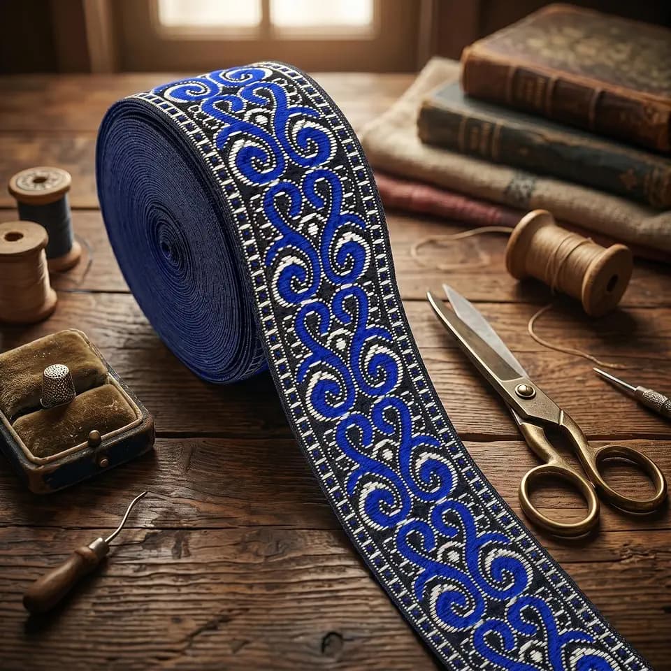 Boho Jacquard Ribbon 5 Yards Navy Embroidery Jacquard Trim for Sewing, Handmade Bag, Clothing Decoration