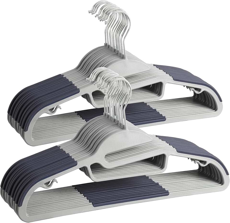 Finnhomy 50 Pack Plastic Hangers, Heavy Duty Clothes Hangers with Non-Slip Pads, Space Saving Easy Slide Clothes Hanger for Closet, Great for Shirts, Pants, Scarves, Strong Enough for Coat