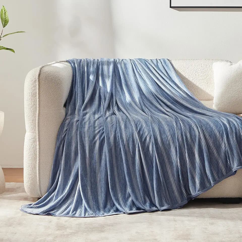 SLEEP ZONE Cooling Blankets for Hot Sleepers, Summer Blanket Thin Lightweight for Bed Couch, Arc-Chill Q-Max 0.5 Cooling Blanket Queen Size on Night Sweats (Blue Striped, 90''x90'')