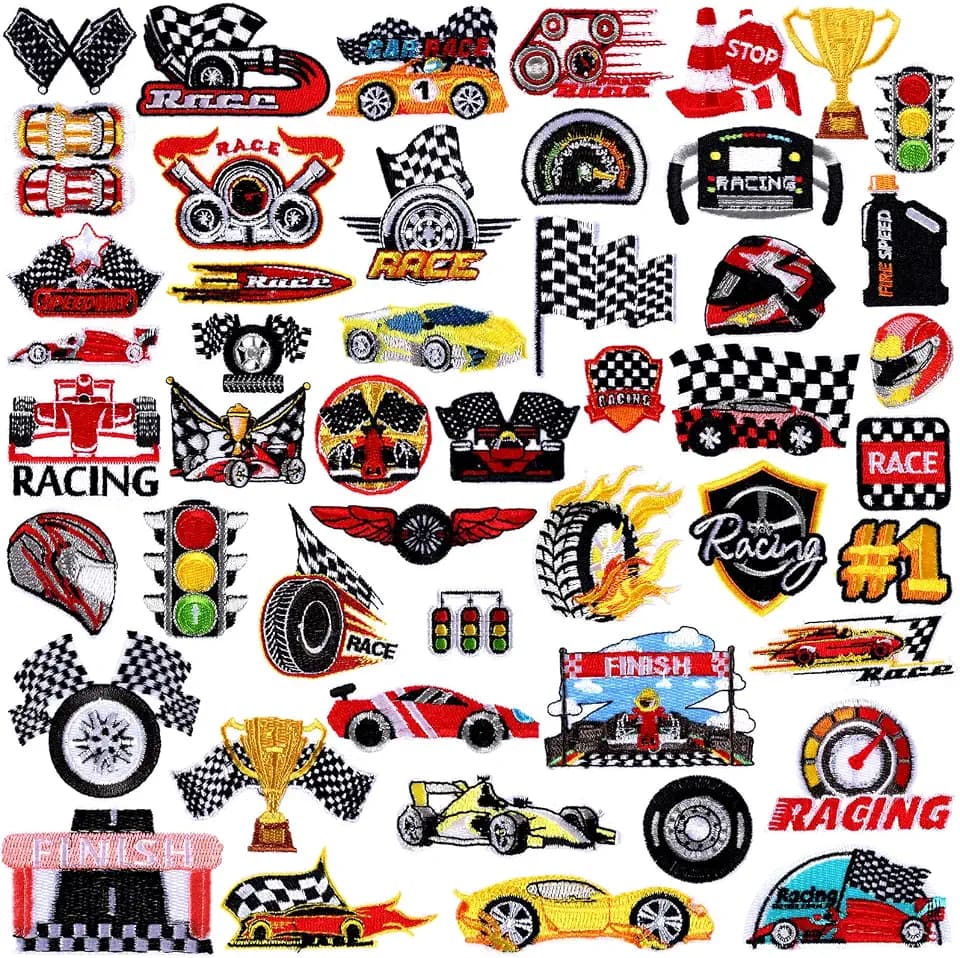 Tigeen 48 Pcs Racing Iron on Patches Checkered Racing Flag Patches