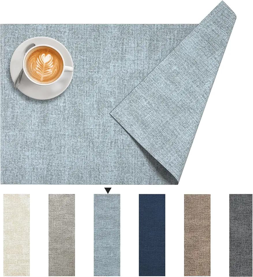 DOLOPL Placemats Set of 6, Reversible Faux Leather Place Mats, Dusty Blue