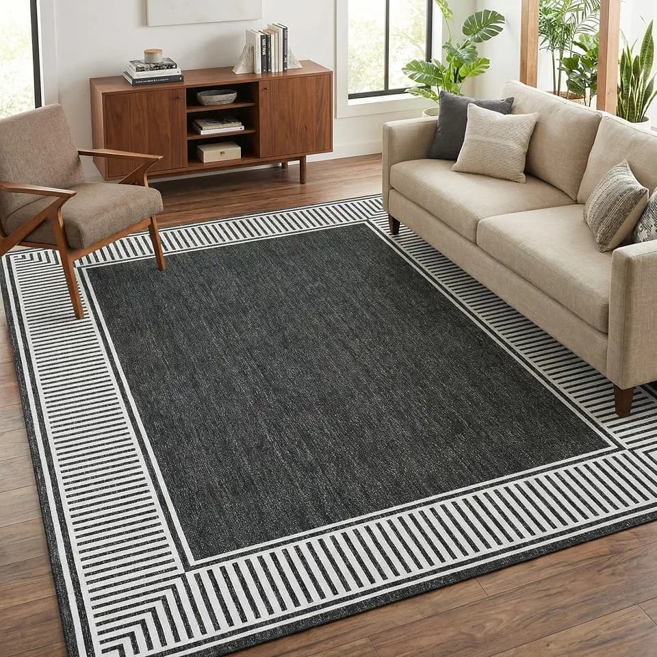 Garvee Bordered Area Rug 5x7 Washable Living Room Rug Non Slip Rugs Black