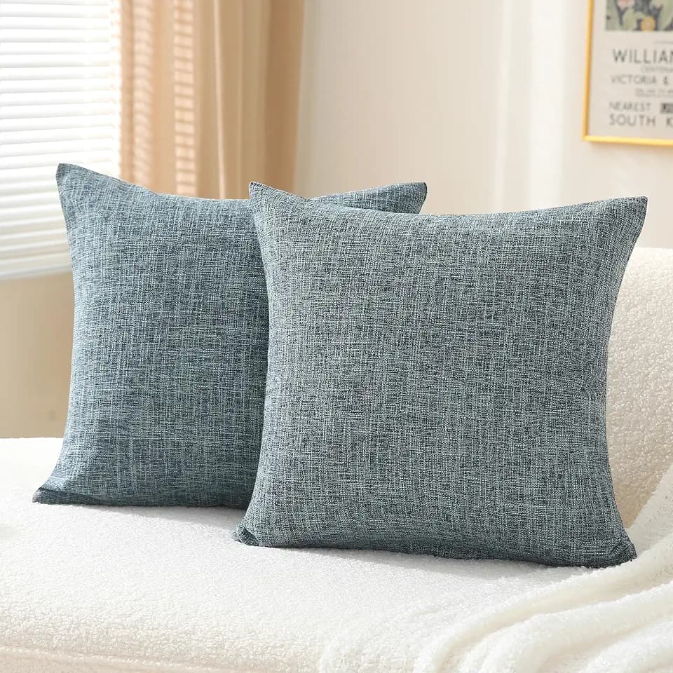 Decorative Throw Pillow Covers 22x22 Inch Super Soft Modern Farmhouse Pillow Case with Rustic Woven Textured, Outdoor Cushion Covers for Sofa Livingroom, Set of 2, Bluegrey