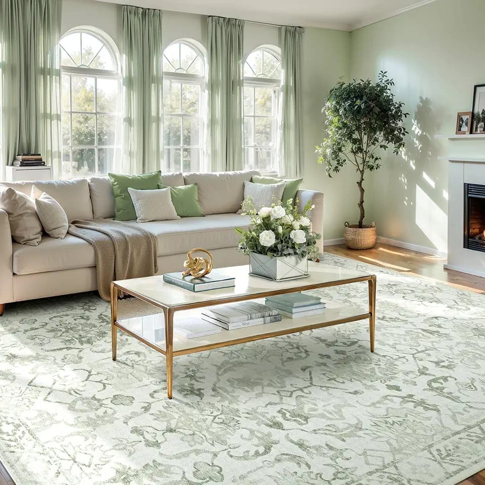 Deerly Sage Rugs 8x10 for Living Room Soft Non-Slip, Large Vintage Area Rug Retro Tribal Farmhouse Stain Resistant Carpet for Bedroom Dining Room Office Guest Room