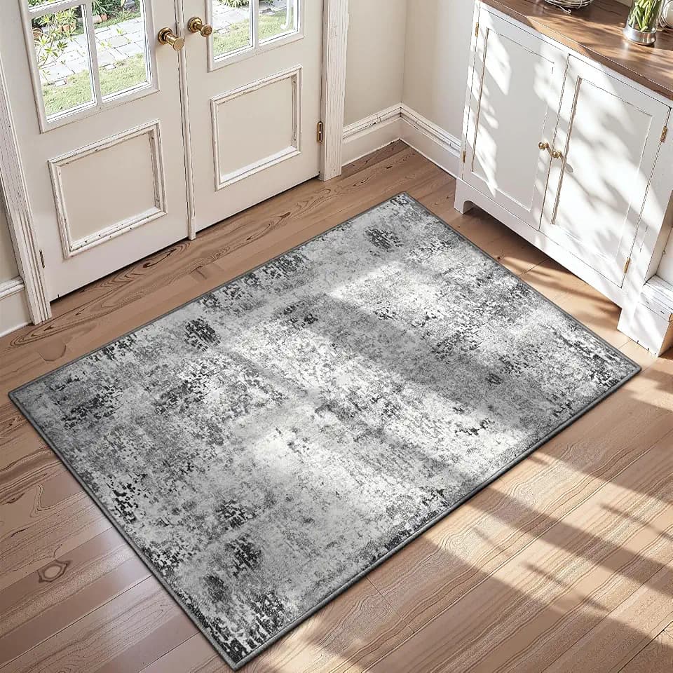 2x5 Grey Rug Runners for Hallways Kitchen Runner Rug Non Slip Washable Black Long Runner Rugs with Rubber Backing Soft Abstract Carpet Runner for Bedroom, Kitchen, Bathroom, Entryway